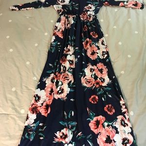 CHICNOWA Navy Floral Maxi Dress🌸Long Sleeve